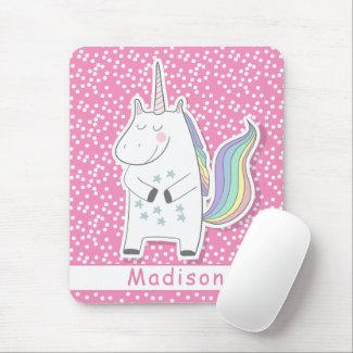Cute Unicorn - Hot Pink Polkadots Girls Mouse Pad