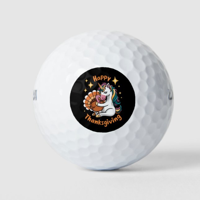 Cute Unicorn Hugs Turkey Happy Thanksgiving Girls  Golf Balls (Front)