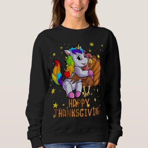 Cute Unicorn Hugs Turkey Happy Thanksgiving Girls Sweatshirt