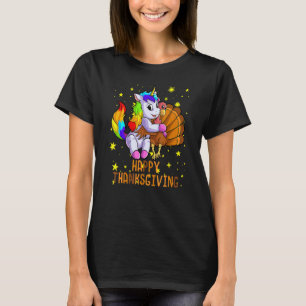 Cute Unicorn Hugs Turkey Happy Thanksgiving Girls T-Shirt