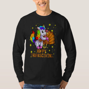 Cute Unicorn Hugs Turkey Happy Thanksgiving Girls T-Shirt