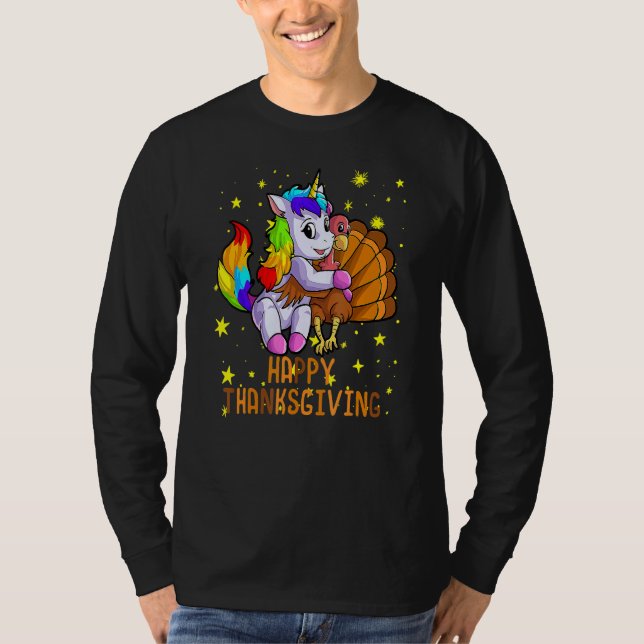 Cute Unicorn Hugs Turkey Happy Thanksgiving  Girls T-Shirt (Front)