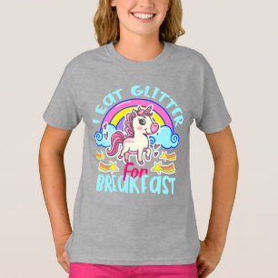 Cute Unicorn I Eat Glitter For Breakfast Girl's   T-Shirt