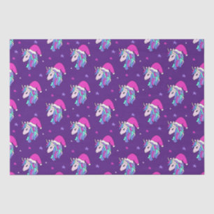 Cute Unicorn in Bright pink santa hat Tissue Paper
