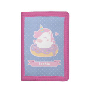 Cute Unicorn in Doughnut Girls Personalized Wallet