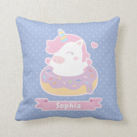 Cute Unicorn in Doughnut Girls Room Decor Pillow