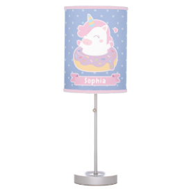 Cute Unicorn in Doughnut Girls Room Table Lamp
