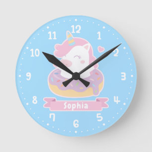 Cute Unicorn in Doughnut Girls Room Wall Clock
