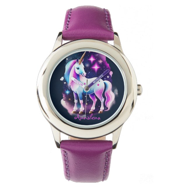 cute unicorn in front of a sparkling starry sky watch (Front)