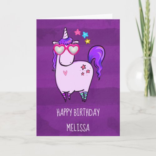 Cute Unicorn in Heart Shaped Glasses Birthday Card