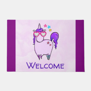 Cute Unicorn in Heart Shaped Glasses Doormat