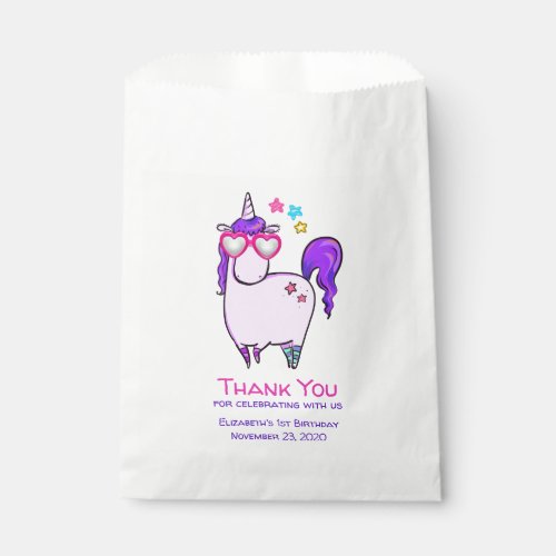 Cute Unicorn in Heart Shaped Glasses Favor Bag
