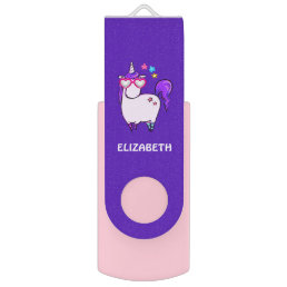 Cute Unicorn in Heart Shaped Glasses Flash Drive