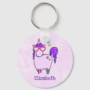 Cute Unicorn in Heart Shaped Glasses Keychain