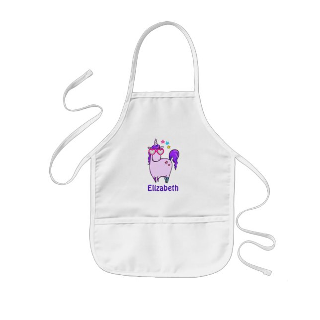 Cute Unicorn in Heart Shaped Glasses Kids' Apron (Front)