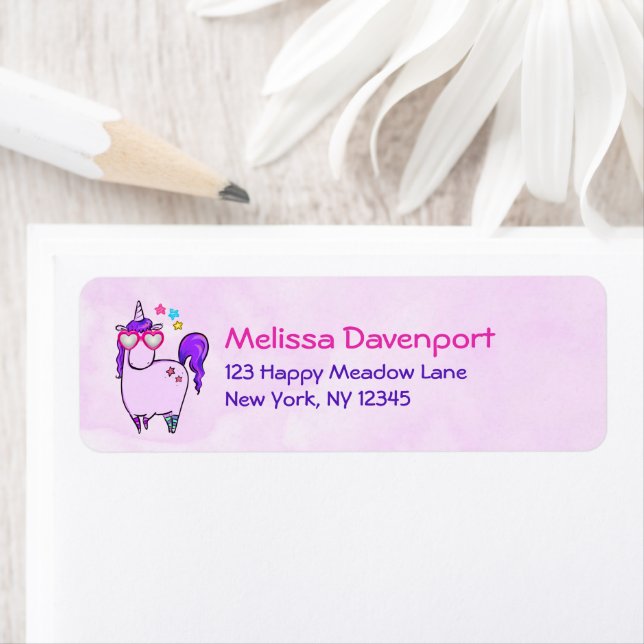 Cute Unicorn in Heart Shaped Glasses Label (Insitu)