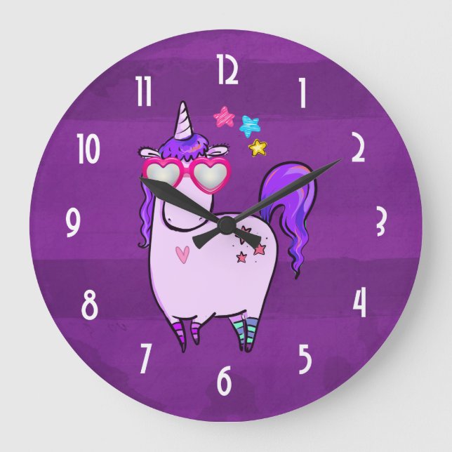 Cute Unicorn in Heart Shaped Glasses Large Clock (Front)
