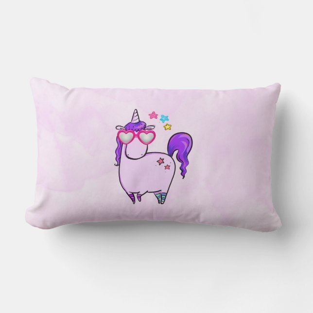 Cute Unicorn in Heart Shaped Glasses Lumbar Pillow (Front)