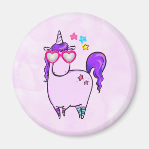 Cute Unicorn in Heart Shaped Glasses Magnet
