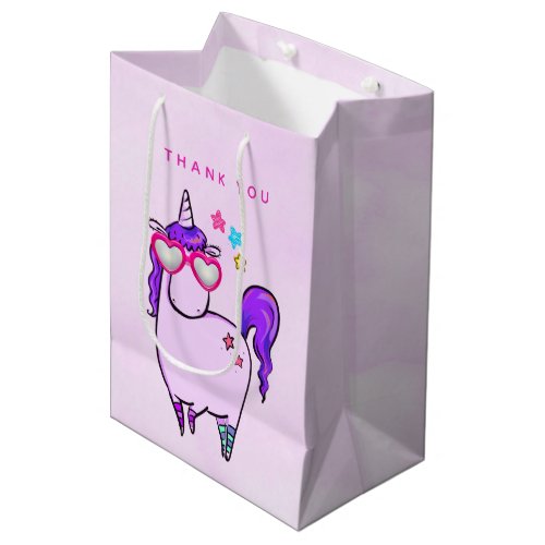 Cute Unicorn in Heart Shaped Glasses Medium Gift Bag
