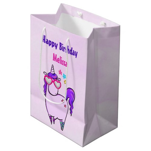 Cute Unicorn in Heart Shaped Glasses Medium Gift Bag
