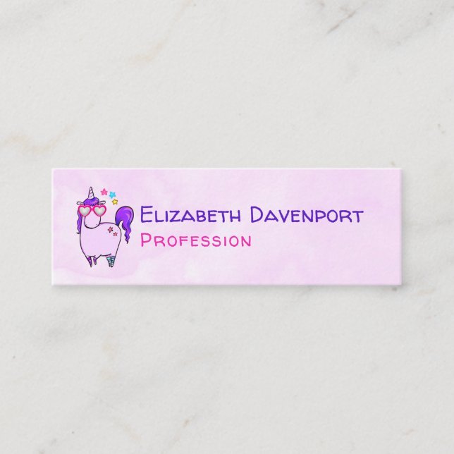 Cute Unicorn in Heart Shaped Glasses Mini Business Card (Front)