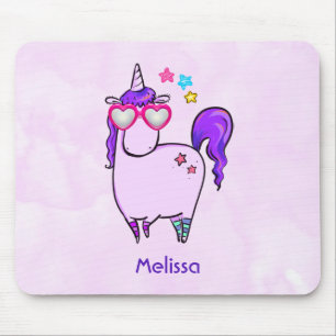 Cute Unicorn in Heart Shaped Glasses Mouse Pad