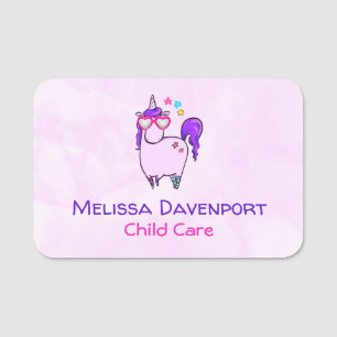 Cute Unicorn in Heart Shaped Glasses Name Tag