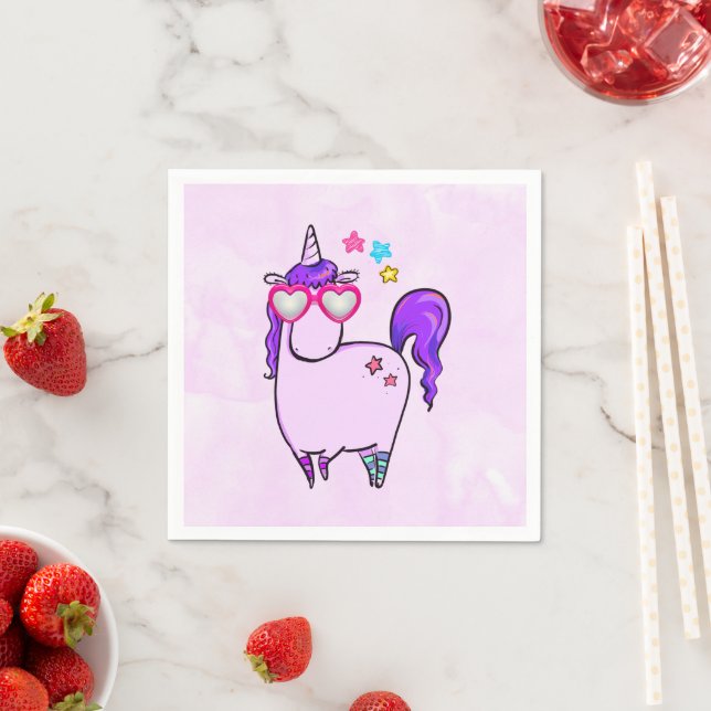 Cute Unicorn in Heart Shaped Glasses Napkins (Insitu)