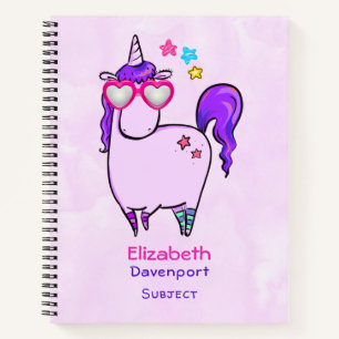 Cute Unicorn in Heart Shaped Glasses Notebook