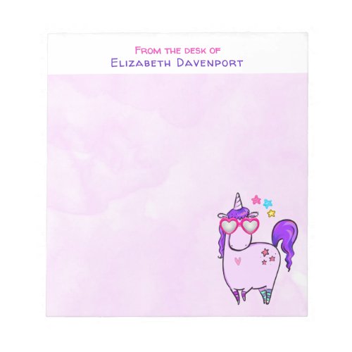 Cute Unicorn in Heart Shaped Glasses Notepad