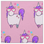 Cute Unicorn in Heart Shaped Glasses Pattern Fabric