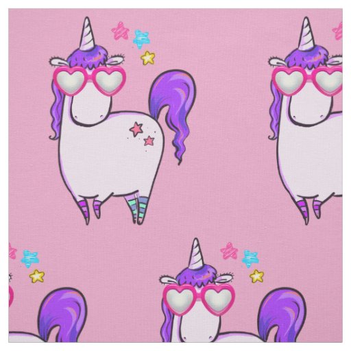 Cute Unicorn in Heart Shaped Glasses Pattern Fabric