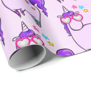 Cute Unicorn in Heart Shaped Glasses Pattern Wrapping Paper