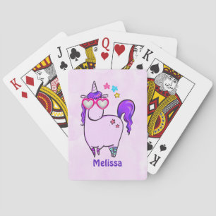 Cute Unicorn in Heart Shaped Glasses Poker Cards