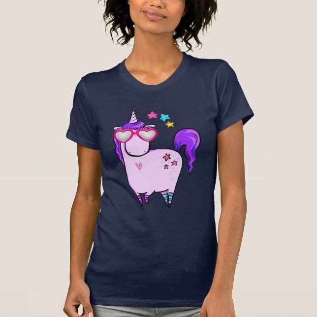 Cute Unicorn in Heart Shaped Glasses T-Shirt (Front)