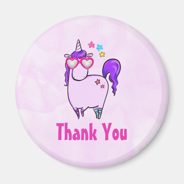 Cute Unicorn in Heart Shaped Glasses Thank You Magnet (Front)