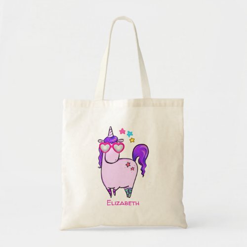 Cute Unicorn in Heart Shaped Glasses Tote Bag