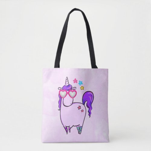 Cute Unicorn in Heart Shaped Glasses Tote Bag