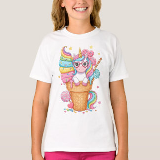 Cute Unicorn in Ice Cream Cone Illustration T-Shirt