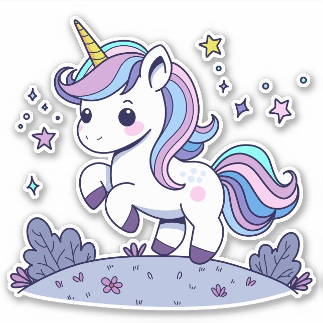 Cute Unicorn in Pastel Colours Sticker (Front)