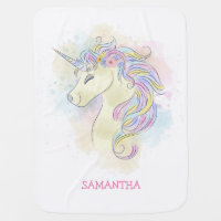 Cute unicorn in pink and blue magical girl gift baby blanket