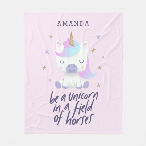 Cute Unicorn Inspirational Quote  Add Name Fleece Blanket
