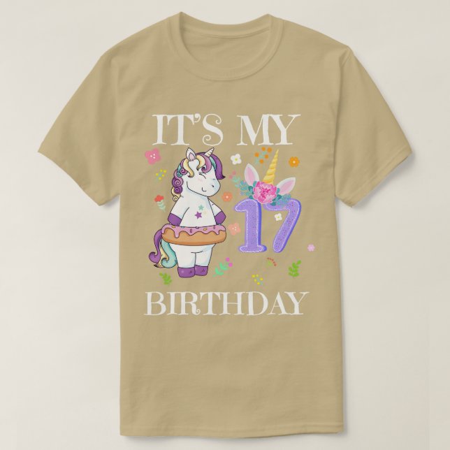 Cute Unicorn Its My 17th Birthday T-Shirt (Design Front)