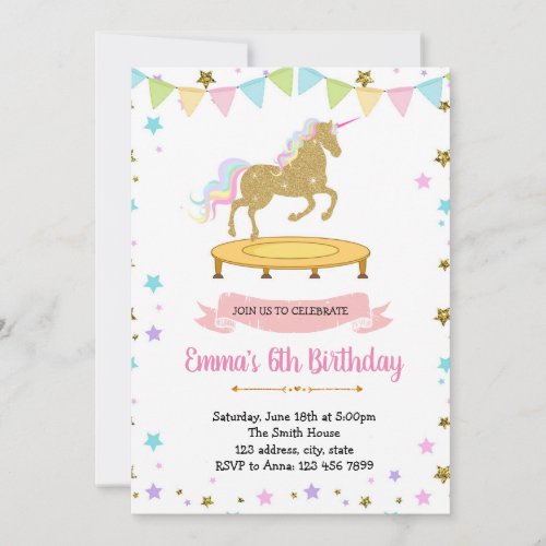 Cute unicorn jump theme invitation