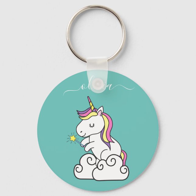Cute unicorn keychain with custom girl's name (Front)