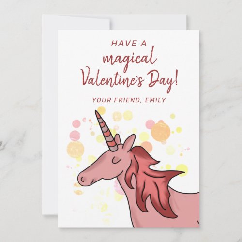 Cute Unicorn Kids Classroom Valentines day Holiday Card