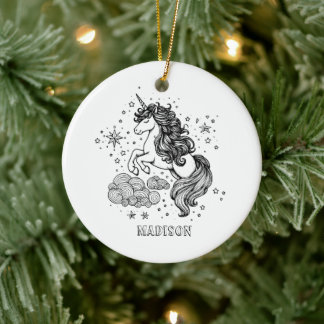 Cute Unicorn Kids Personalized Create Your Own Ceramic Ornament