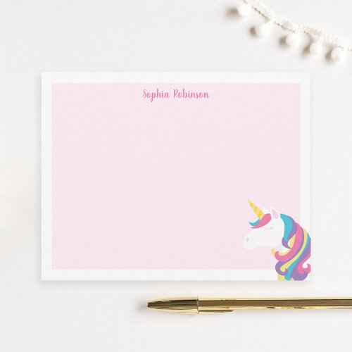 Cute Unicorn Kids Personalized Stationery Flat Note Card