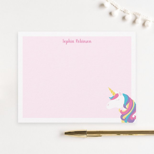 Cute Unicorn Kids Personalized Stationery Flat Note Card (Creator Uploaded)